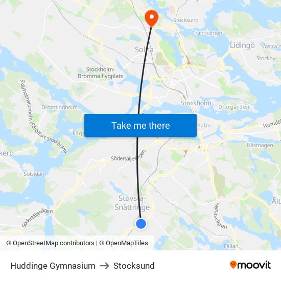 Huddinge Gymnasium to Stocksund map