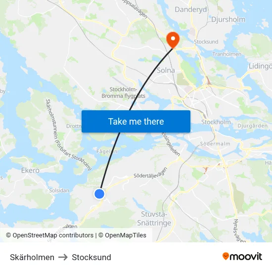 Skärholmen to Stocksund map