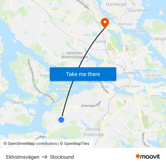 Ekholmsvägen to Stocksund map