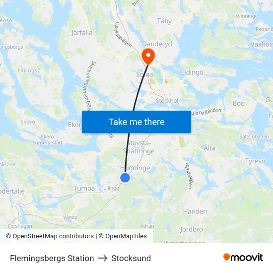 Flemingsbergs Station to Stocksund map