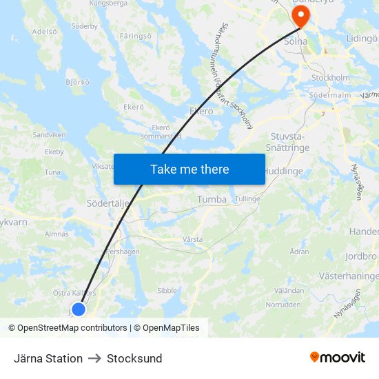 Järna Station to Stocksund map