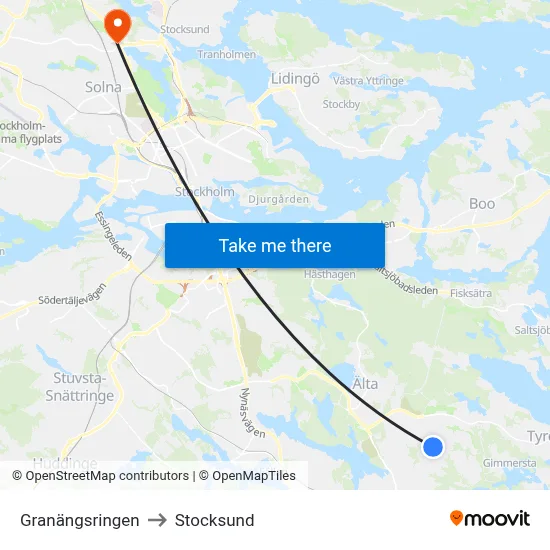 Granängsringen to Stocksund map