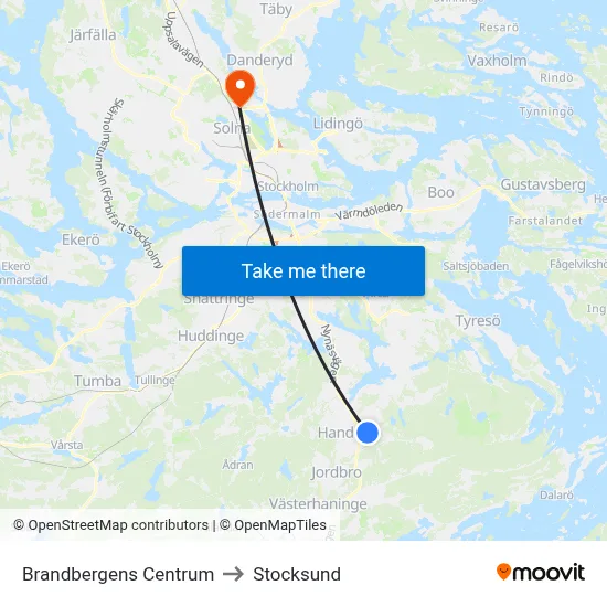 Brandbergens Centrum to Stocksund map