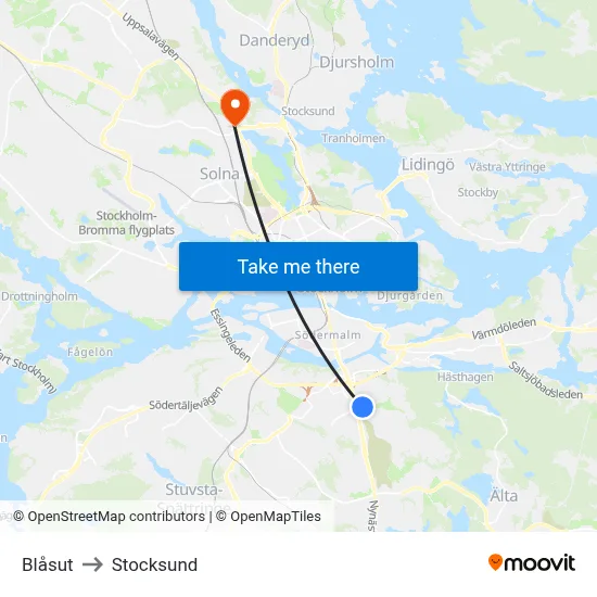 Blåsut to Stocksund map