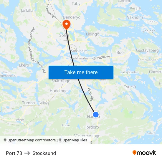 Port 73 to Stocksund map