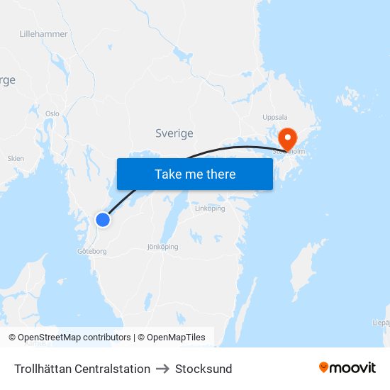 Trollhättan Centralstation to Stocksund map