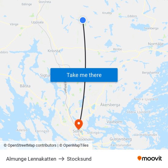 Almunge Lennakatten to Stocksund map