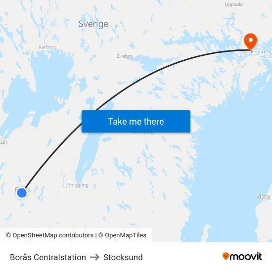 Borås Centralstation to Stocksund map