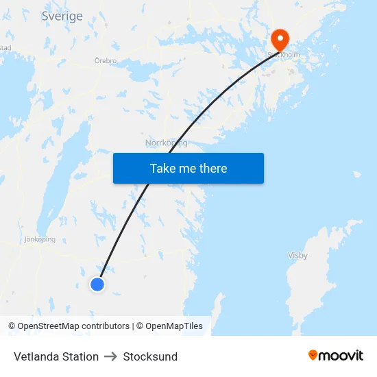 Vetlanda Station to Stocksund map