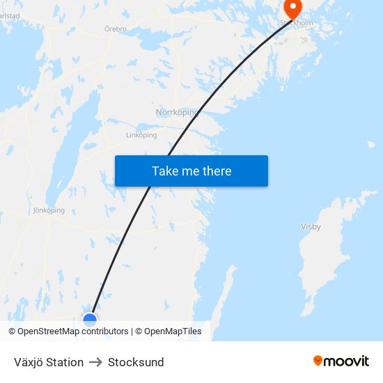 Växjö Station to Stocksund map