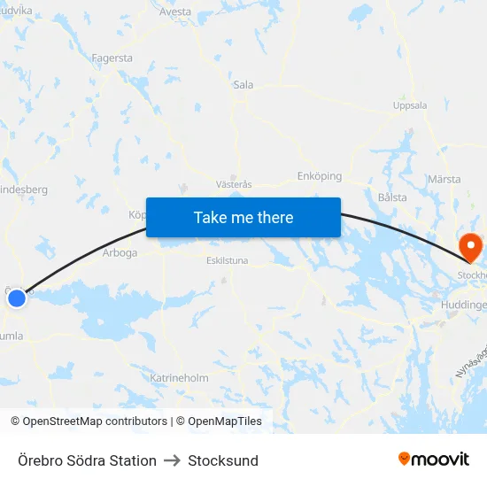 Örebro Södra Station to Stocksund map