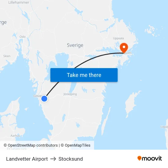 Landvetter Airport to Stocksund map