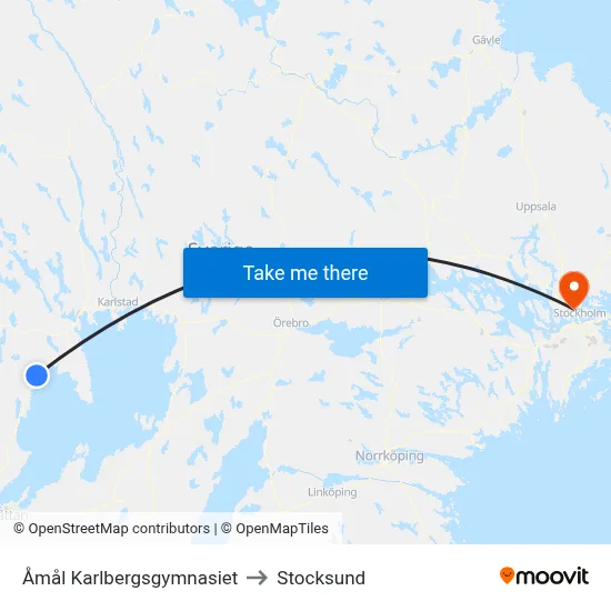 Åmål Karlbergsgymnasiet to Stocksund map