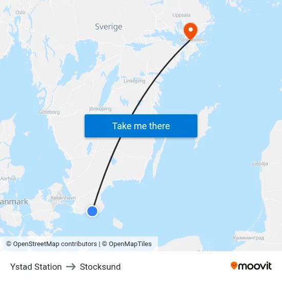 Ystad Station to Stocksund map