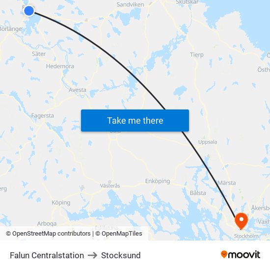 Falun Centralstation to Stocksund map