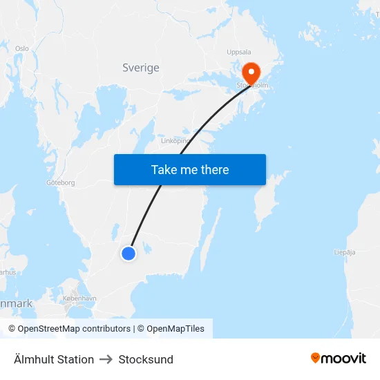 Älmhult Station to Stocksund map