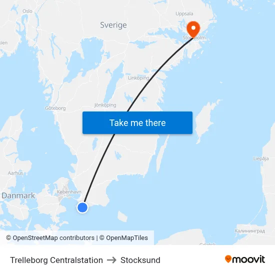 Trelleborg Centralstation to Stocksund map