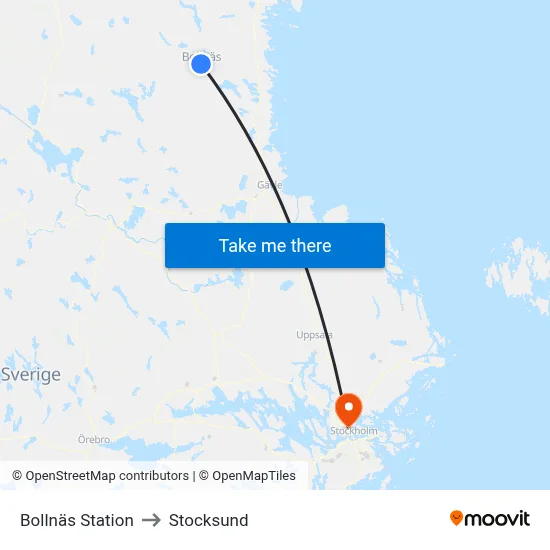 Bollnäs Station to Stocksund map