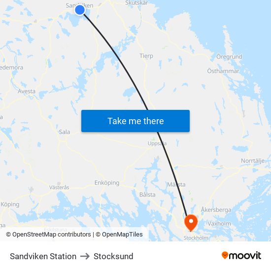 Sandviken Station to Stocksund map