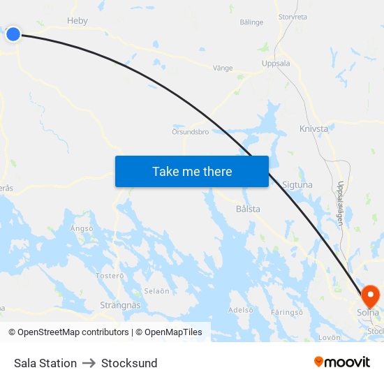 Sala Station to Stocksund map