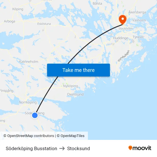 Söderköping Busstation to Stocksund map