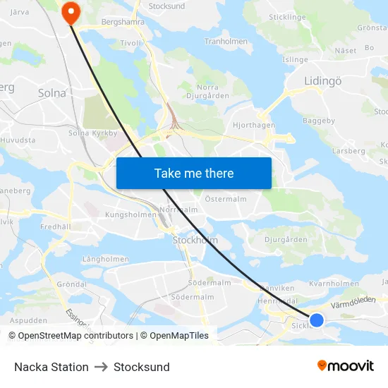 Nacka Station to Stocksund map