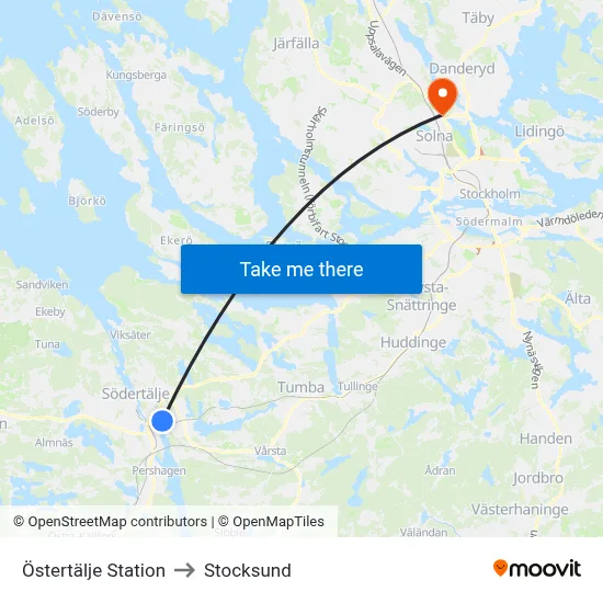 Östertälje Station to Stocksund map