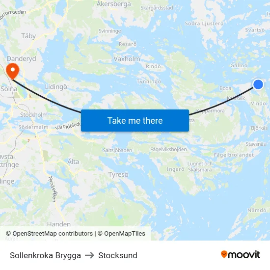 Sollenkroka Brygga to Stocksund map