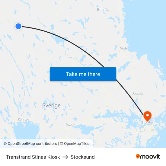 Transtrand Stinas Kiosk to Stocksund map