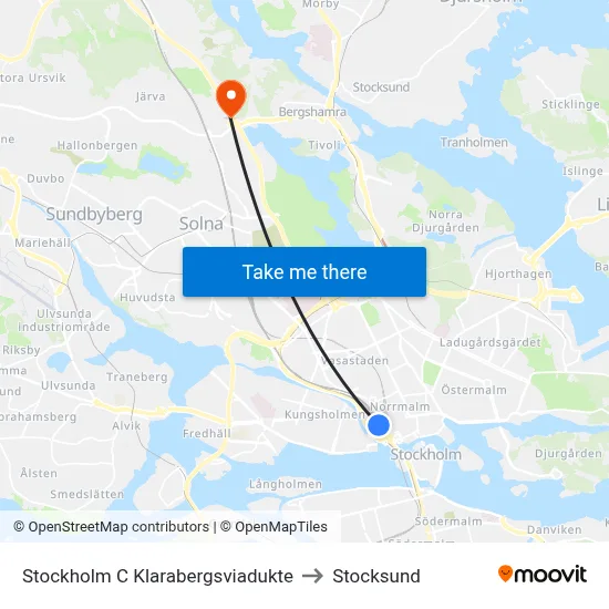 Stockholm C Klarabergsviadukte to Stocksund map