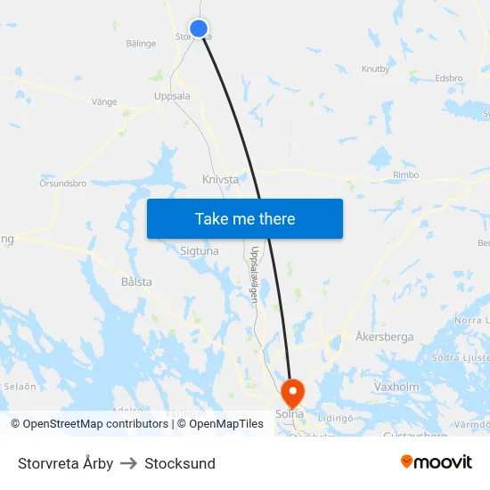 Storvreta Årby to Stocksund map