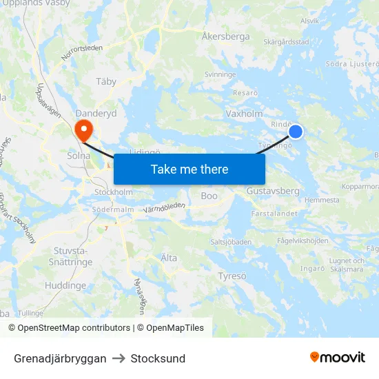 Grenadjärbryggan to Stocksund map