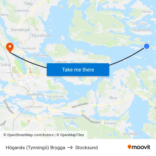 Höganäs (Tynningö) Brygga to Stocksund map