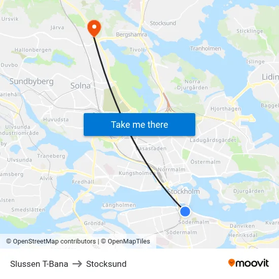 Slussen T-Bana to Stocksund map