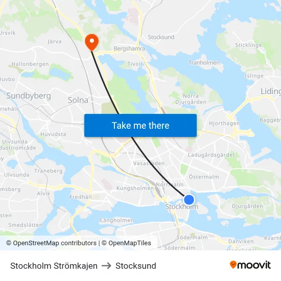 Stockholm Strömkajen to Stocksund map
