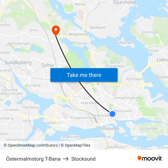 Östermalmstorg T-Bana to Stocksund map