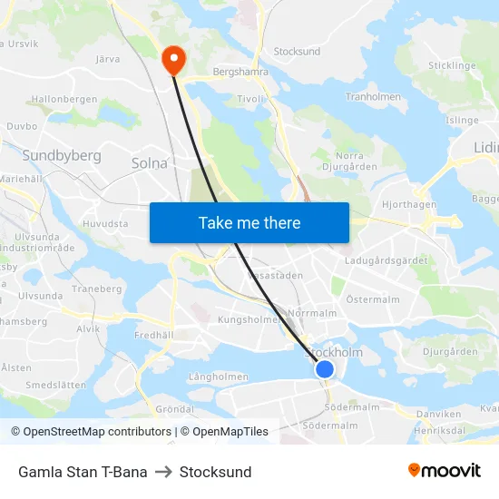 Gamla Stan T-Bana to Stocksund map