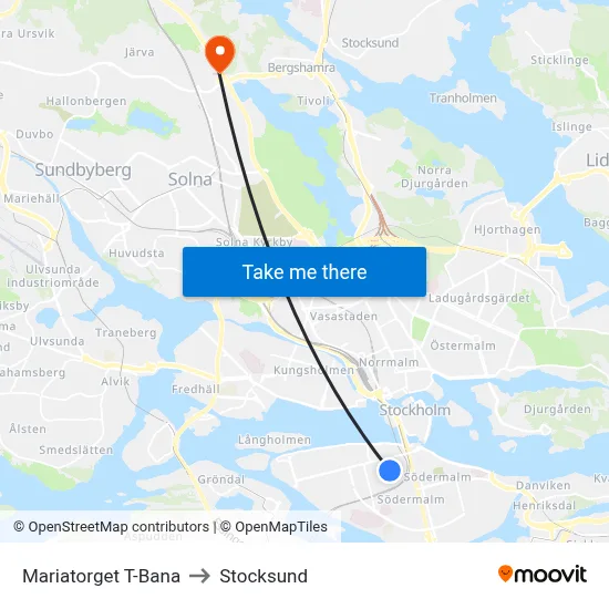 Mariatorget T-Bana to Stocksund map