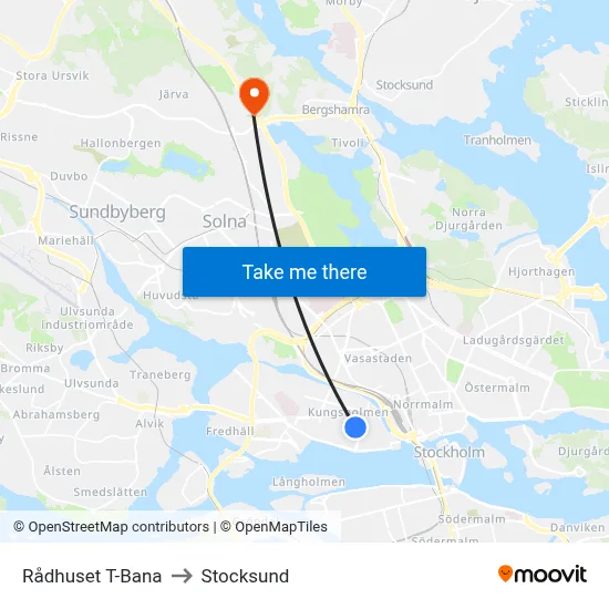 Rådhuset T-Bana to Stocksund map