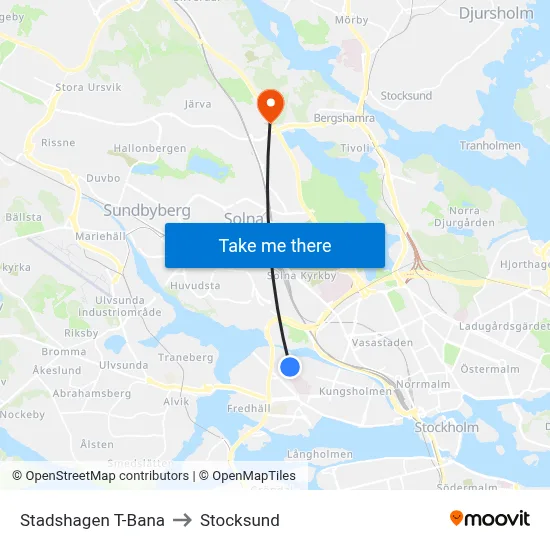 Stadshagen T-Bana to Stocksund map