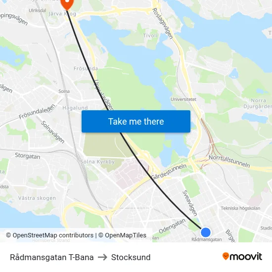 Rådmansgatan T-Bana to Stocksund map