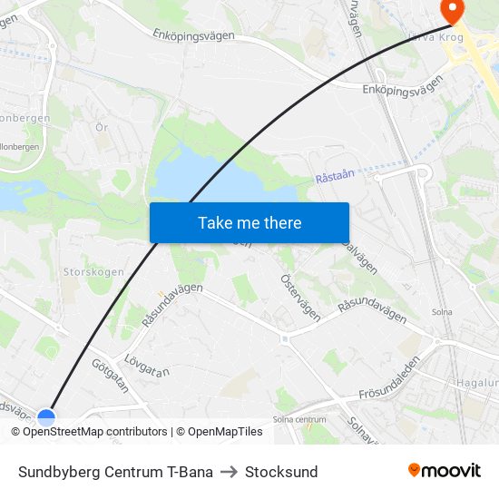 Sundbyberg Centrum T-Bana to Stocksund map