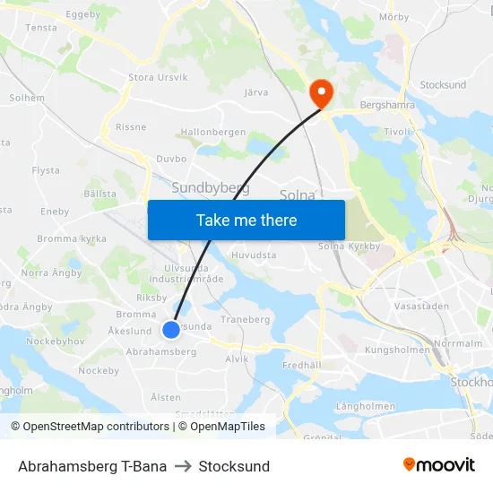 Abrahamsberg T-Bana to Stocksund map