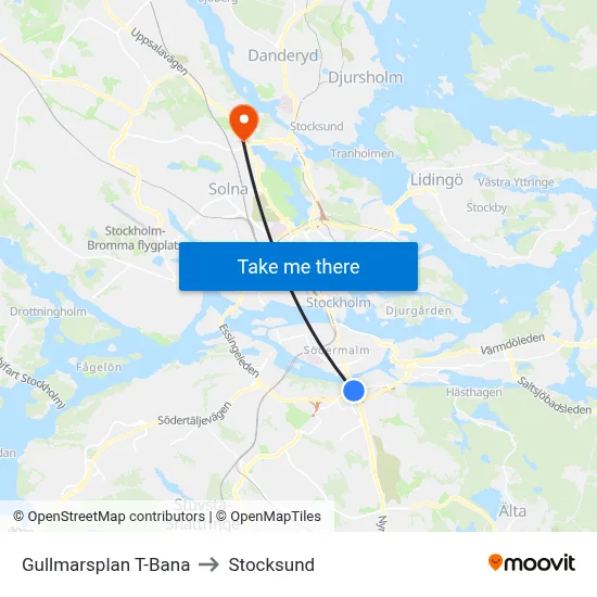 Gullmarsplan T-Bana to Stocksund map