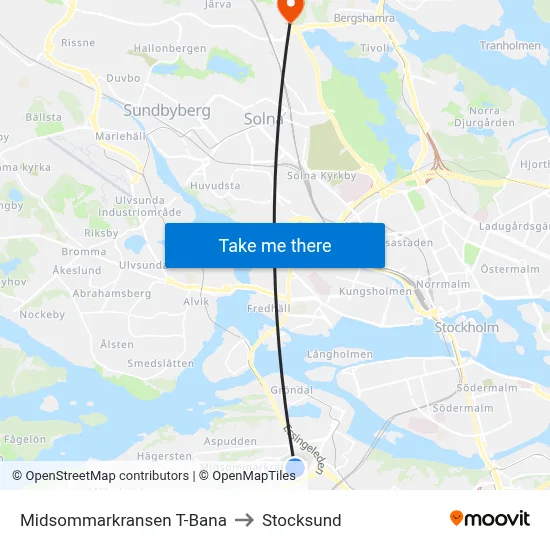 Midsommarkransen T-Bana to Stocksund map