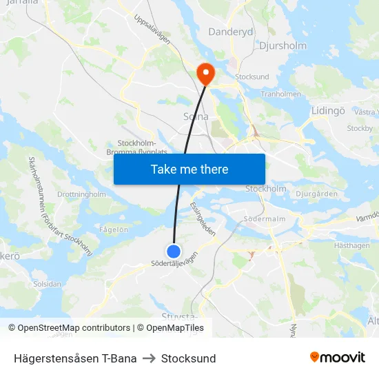 Hägerstensåsen T-Bana to Stocksund map