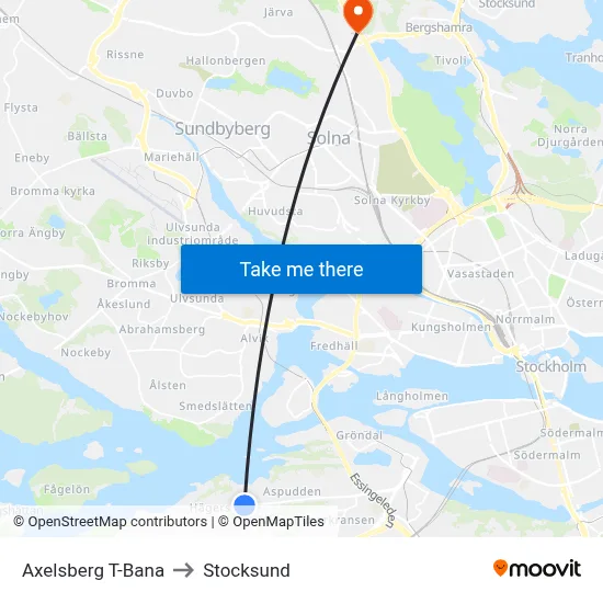 Axelsberg T-Bana to Stocksund map
