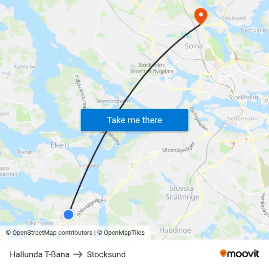 Hallunda T-Bana to Stocksund map