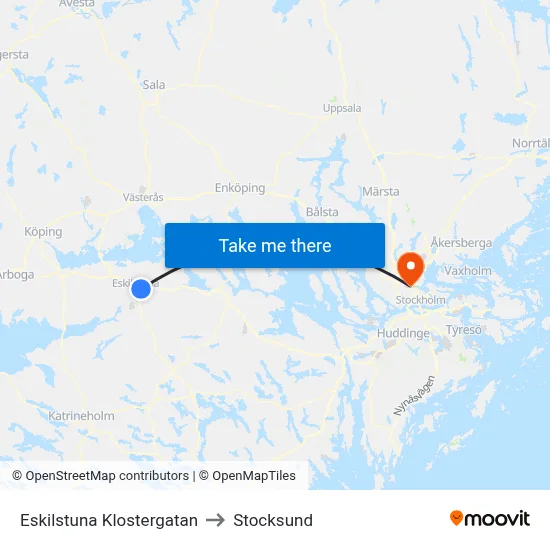 Eskilstuna Klostergatan to Stocksund map