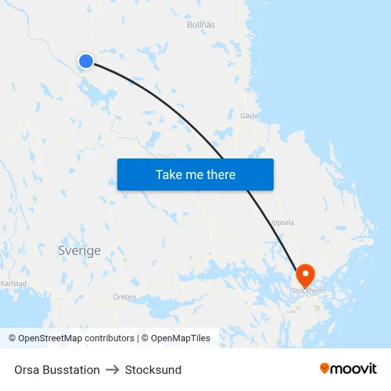 Orsa Busstation to Stocksund map